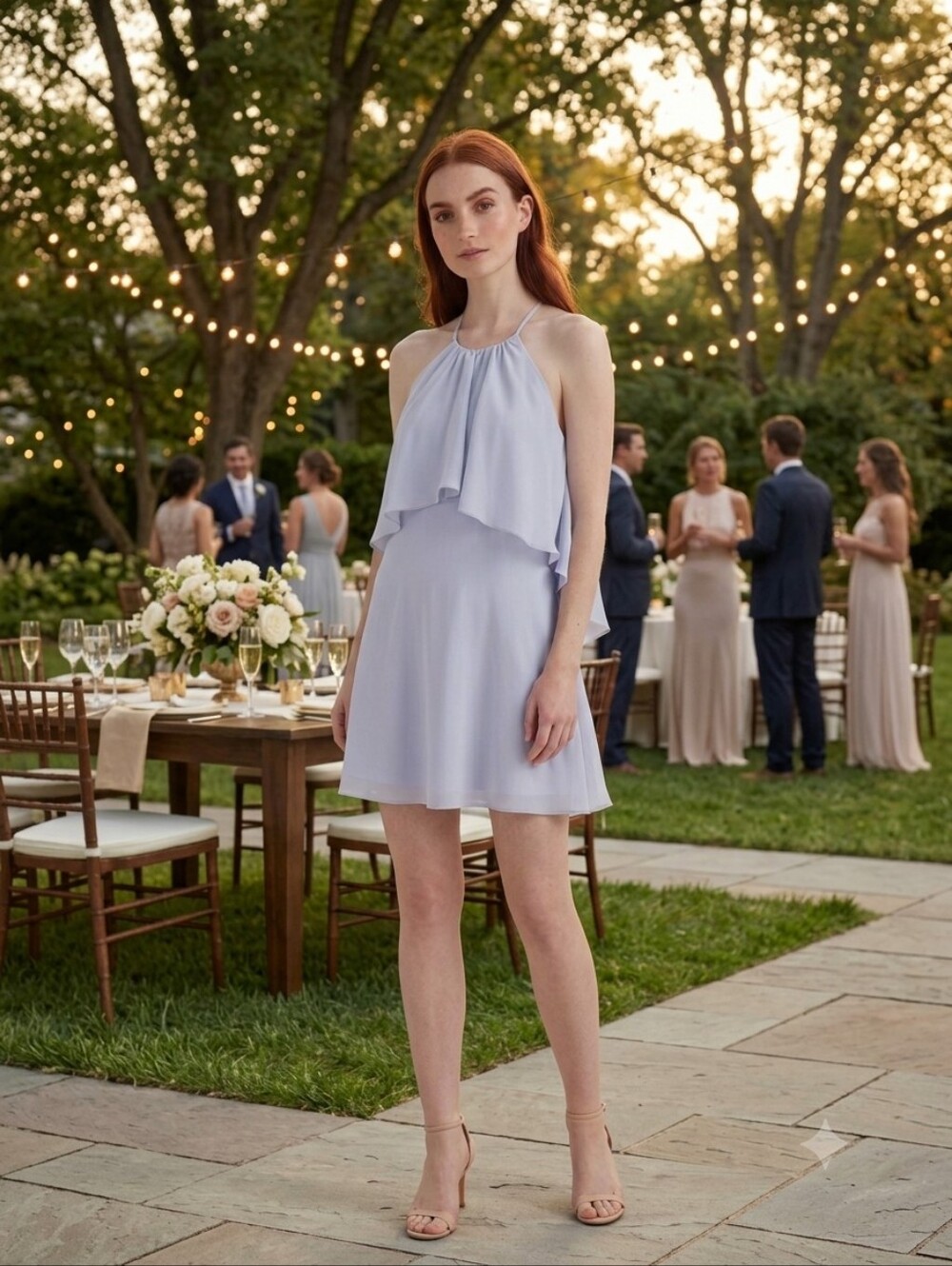 Nouvelle Amsale Cait Halter Ruffle Dress in Ice Blue Size Small